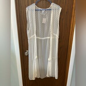 Sheer White Polka Dot Sleeveless Kimono